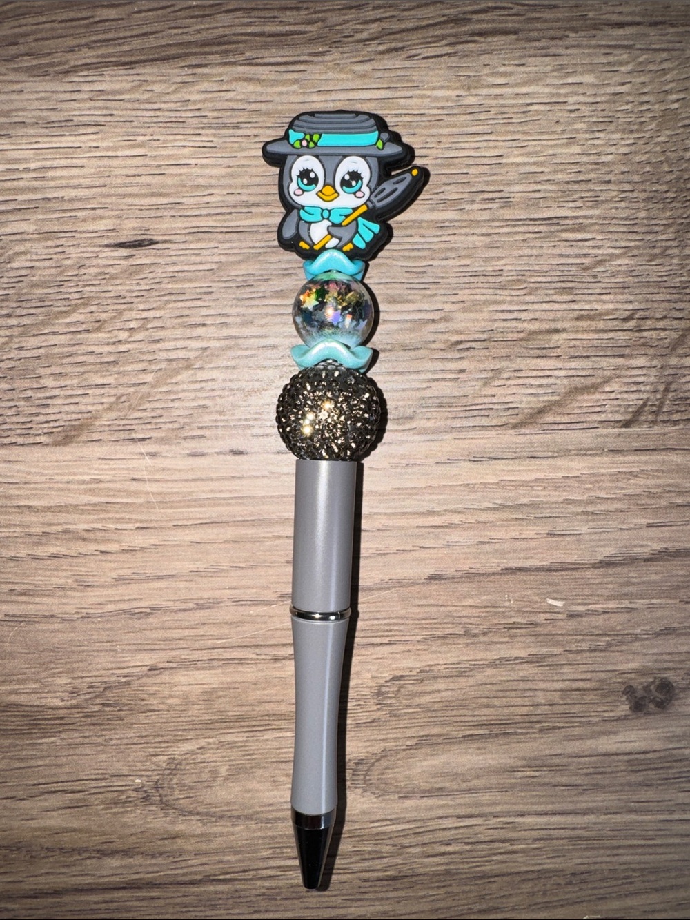 Cute Penguin Charm Gray Ballpoint Pen